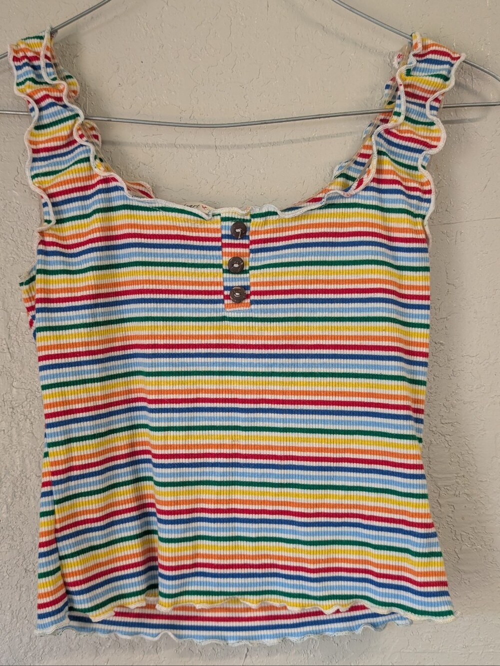 Rainbow Ruffle Crop Top S Whimsy Twee Boho Cottage Dainty Festival Rainbow Brite